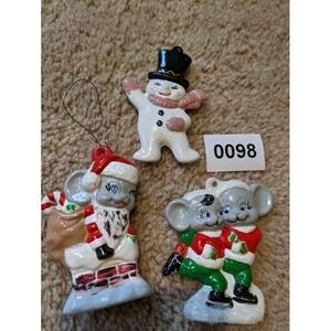 Beautiful Hand painted‎ Snowmen and Mice couple Santa Mouse ceramic Ornaments